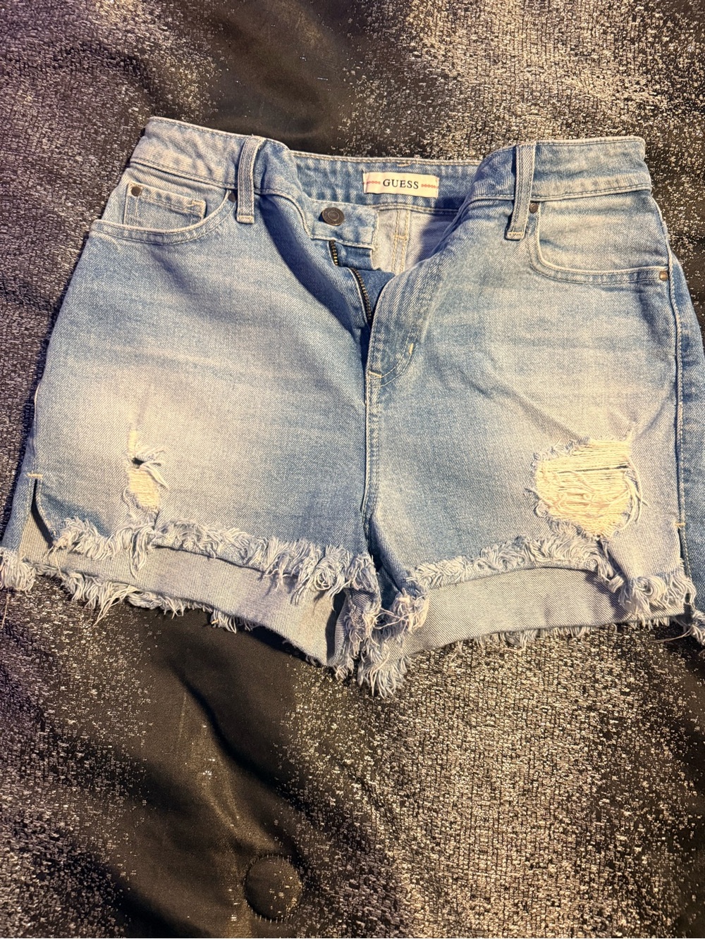 GUESS Light Blue Distressed Denim Cutoff Shorts